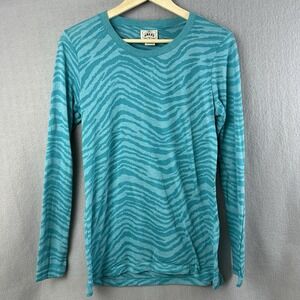 Ariat Sz Large  Blue Teal Long Sleeve Cotton Top Shirt Fox Equestrian Western